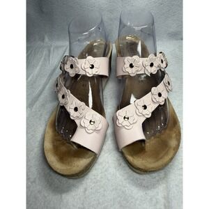Autenti Spain Leather Floral Cork Wedge Sandals Womens EU 41/US 10 Pink Slip On